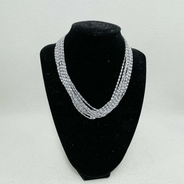 Sarah Coventry Collier en argent chaîne 15"Multi Layer Strand Choker Snail Link Modern Retro Minimalist Women Fine Jewelry