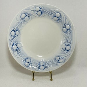 Rare Unique Etched Crafted 3D Olive Motif Fruit Large Plate 10” Blue Italian Pasta Salad Mixing Bowl Serving Server Tableware Centerpiece
