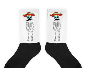 Mexican Skeleton Socks, Hombre with Sombrero, Sugar Skull