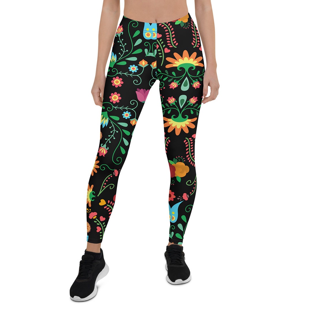 Mexican Flower Leggings, Mexican Leggings, Yoga Leggings, Comfortable