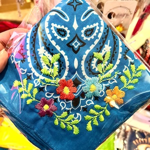Embroidered Royal Blue Bandana for Necktie Head Kerchief Tote Accessory or Pet Bandana Stocking Stuffers Christmas Gifts