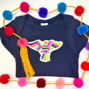 Mexican Otomi Embroidered Navy Blue Baby Clothing, Raw Embroidery, Junk Hippie Baby, Boho Baby