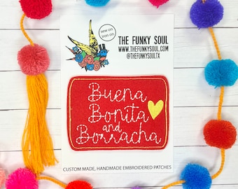 Embroidered Buena Bonita and Borracha Mexican Accessory Felt  Patch Iron On DIY Stocking Stuffers Christmas Gifts