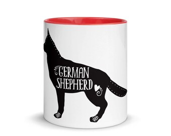 German Shepherd Mug, Mug with Color Inside, Free Shipping