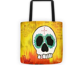 Love Tote, Sugar Skull Tote Bag, Day of the Dead, Dia de los Muertos
