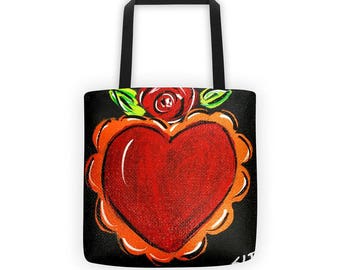 Heart Tote Bag, Folk Art Tote