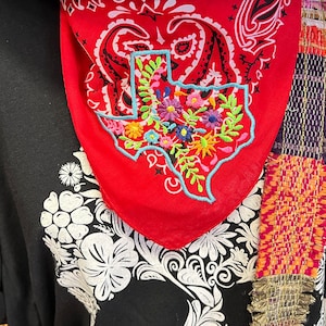 Embroidered Texas Floral Bandana Necktie Head Kerchief Tote Accessory or Pet Bandana Stocking Stuffers Christmas Gifts