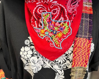 Embroidered Texas Floral Bandana Necktie Head Kerchief Tote Accessory or Pet Bandana Stocking Stuffers Christmas Gifts