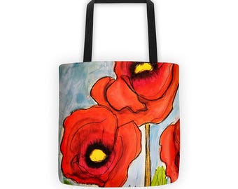 Poppy Tote Bag, Flower Tote Bag, Flower Tote