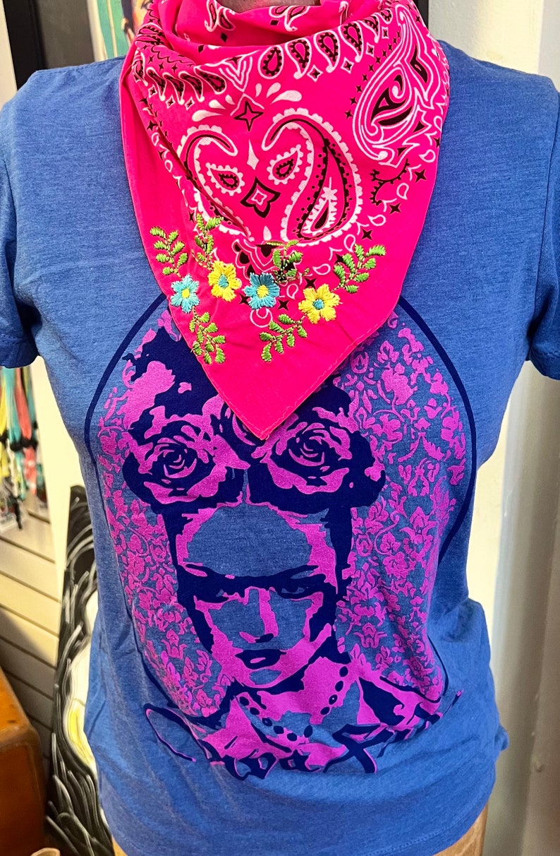 Embroidered Hot Pink Bandana, Neck Bandana, Hair Bandana, Tote Bandana