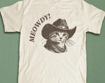 Meowdy Cowboy Cat Shirt, Vintage Cowboy Cat T-Shirt, Retro 90s Cat Tee, Funny Western Cat Shirt, Cute Kitten Country Western Vintage T-Shirt