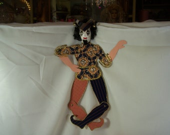 A  Multi Colored Caricature Puppet Court Jester Figurine Halloween Character w/Moveable Arms Legs & Varied Patterns Costume--10