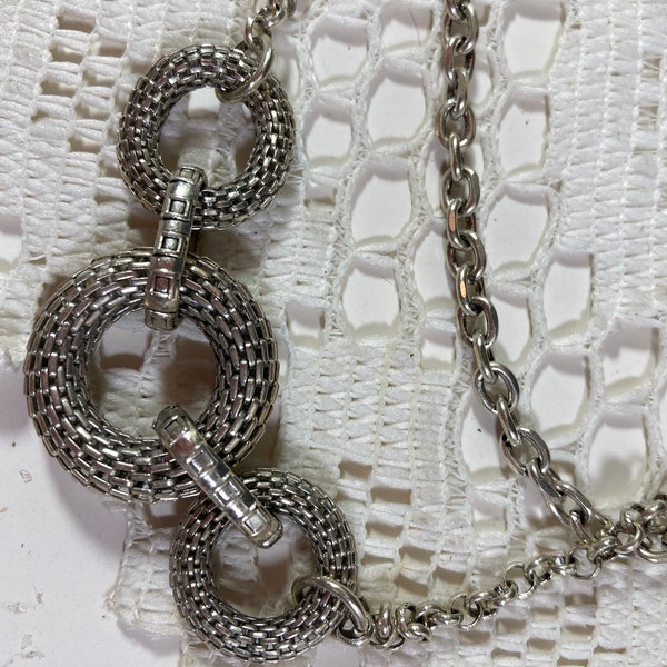 23"L silver tone necklace w/mesh donuts double chain @creekwoodcottagechic.etsy.com