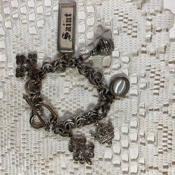 8" charm bracelet w/double links silvertone 6 charms @CreekwoodCottageChic.Etsy.com