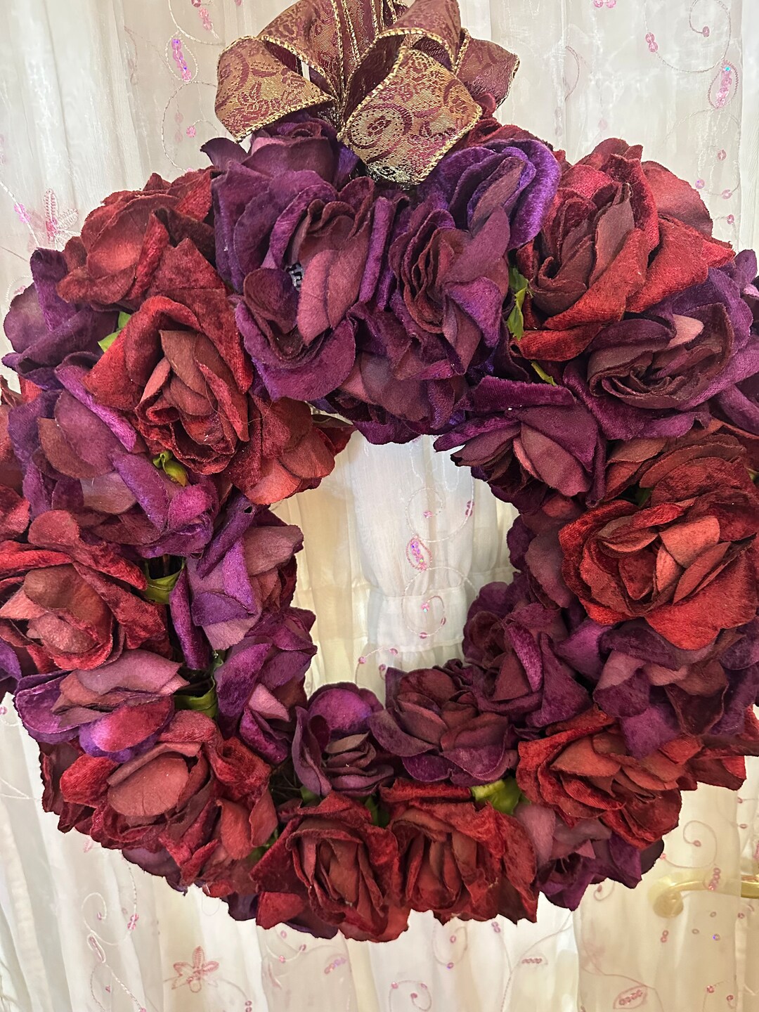 18 in Wreath of Red & Wine Velour Roses creekwood Cottage - Etsy