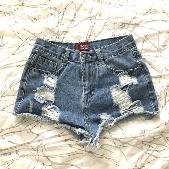 high waist tattered shorts