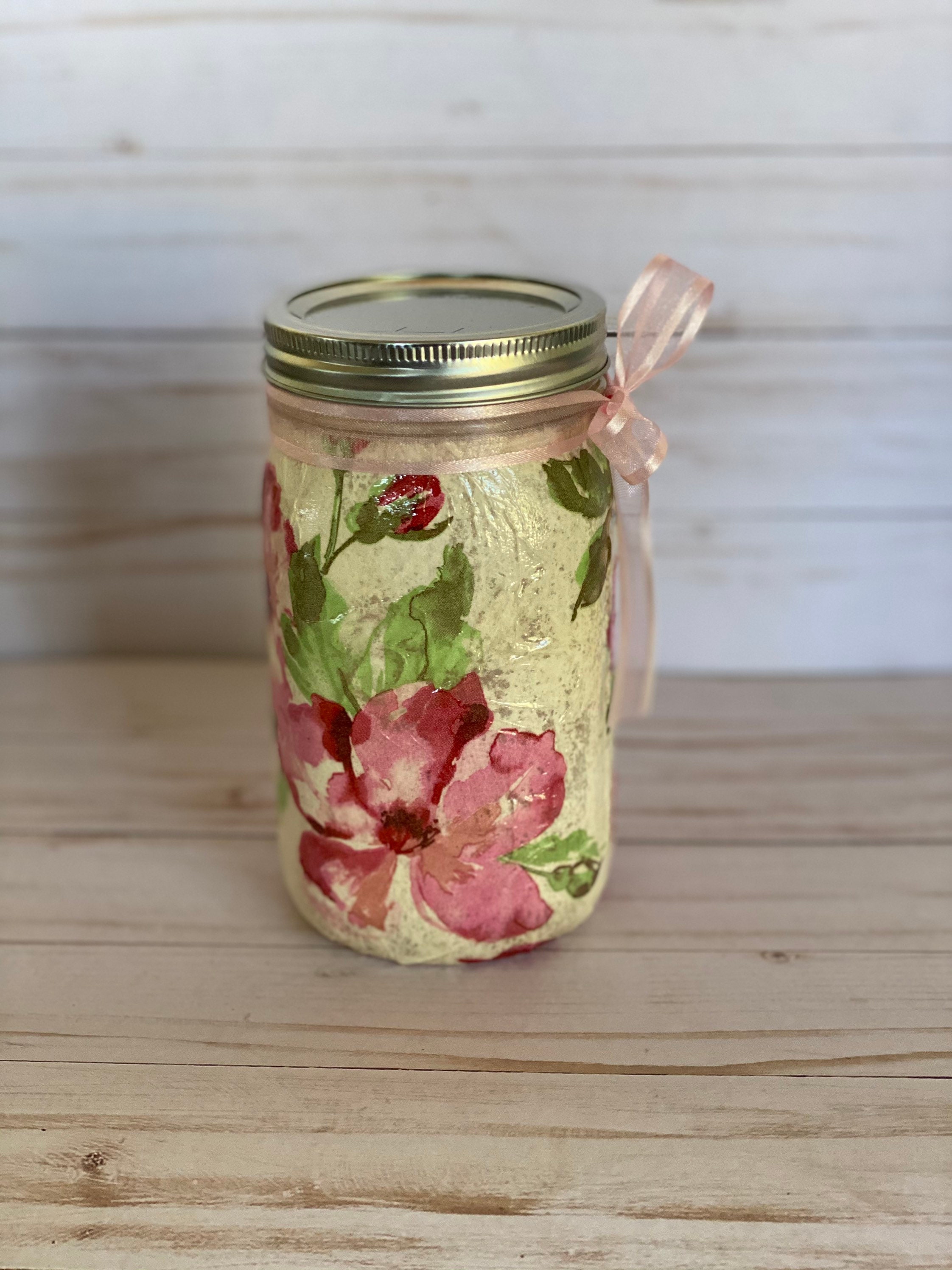 Pink Flowers Mason Jar Etsy