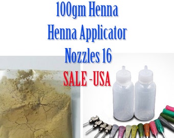 BAQ Henna Powder & Trial Applicator Bottle Diy Kit with Nozzles SALE