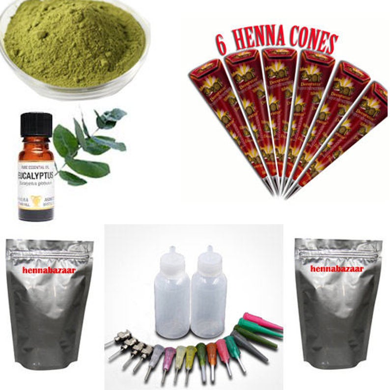Big Henna Kit With Foil Pack Henna Mehendi Tattoo Powder Etsy