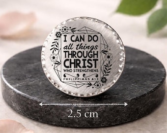 Christian Pocket Hug, Scripture Pocket Prayer Coin, Bible Verse Gift -  Philippians 4:13, I can do all things through Christ