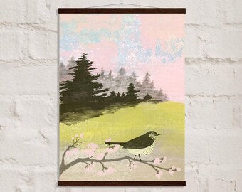 Meadow Bird Nursery Wall Art Relajante cartel de primavera Imagen linda de la naturaleza Opciones de marco de suspensión de papel premium Buenos días pieza de exhibición soleada