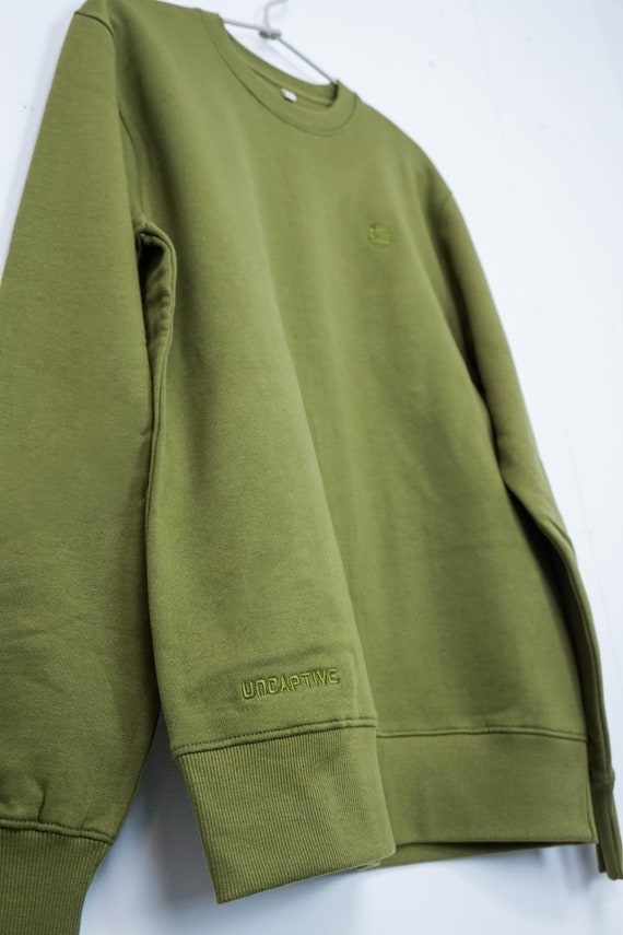 100% Organic Cotton Sweatshirt Embroidered Moss Green | Etsy
