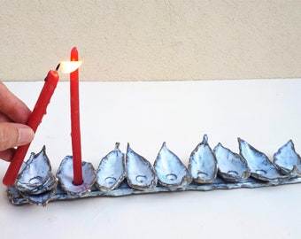 Modern Blue hanukkah Menorah, Handmade Ceramic in israel