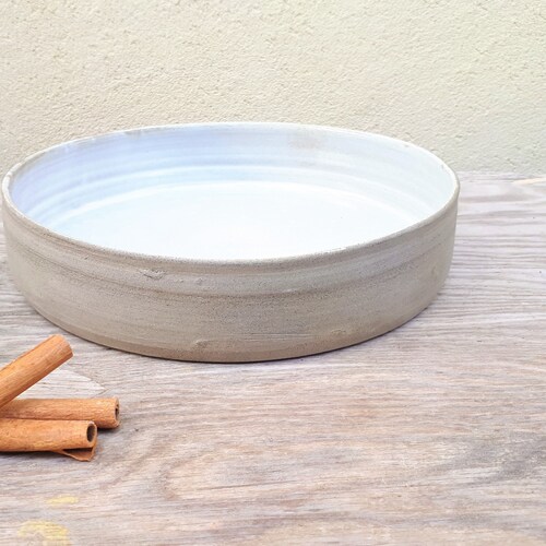 Large ceramic fruit bowl,gray/white baking shops dish
