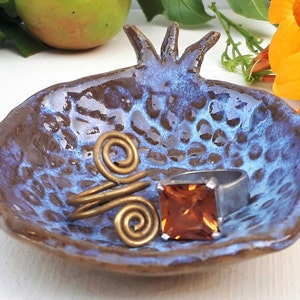 Ceramic ring Dish. Small Blue Pomegranate Dish, salt Dish, made in Israel