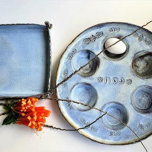 Seder and Mazza Plate, Handmade Ceramic for Passover in Israel, express shipment