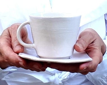 White Cappuccino Cup & saucer, Handmade