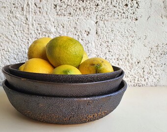 Large Black Ceramic Bowl with pebble texture