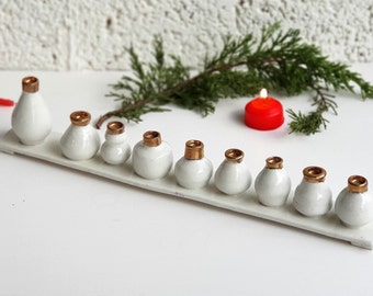 Elegante Hanukkah Menorah, hecho a mano en Israel, Hanukkiah blanco