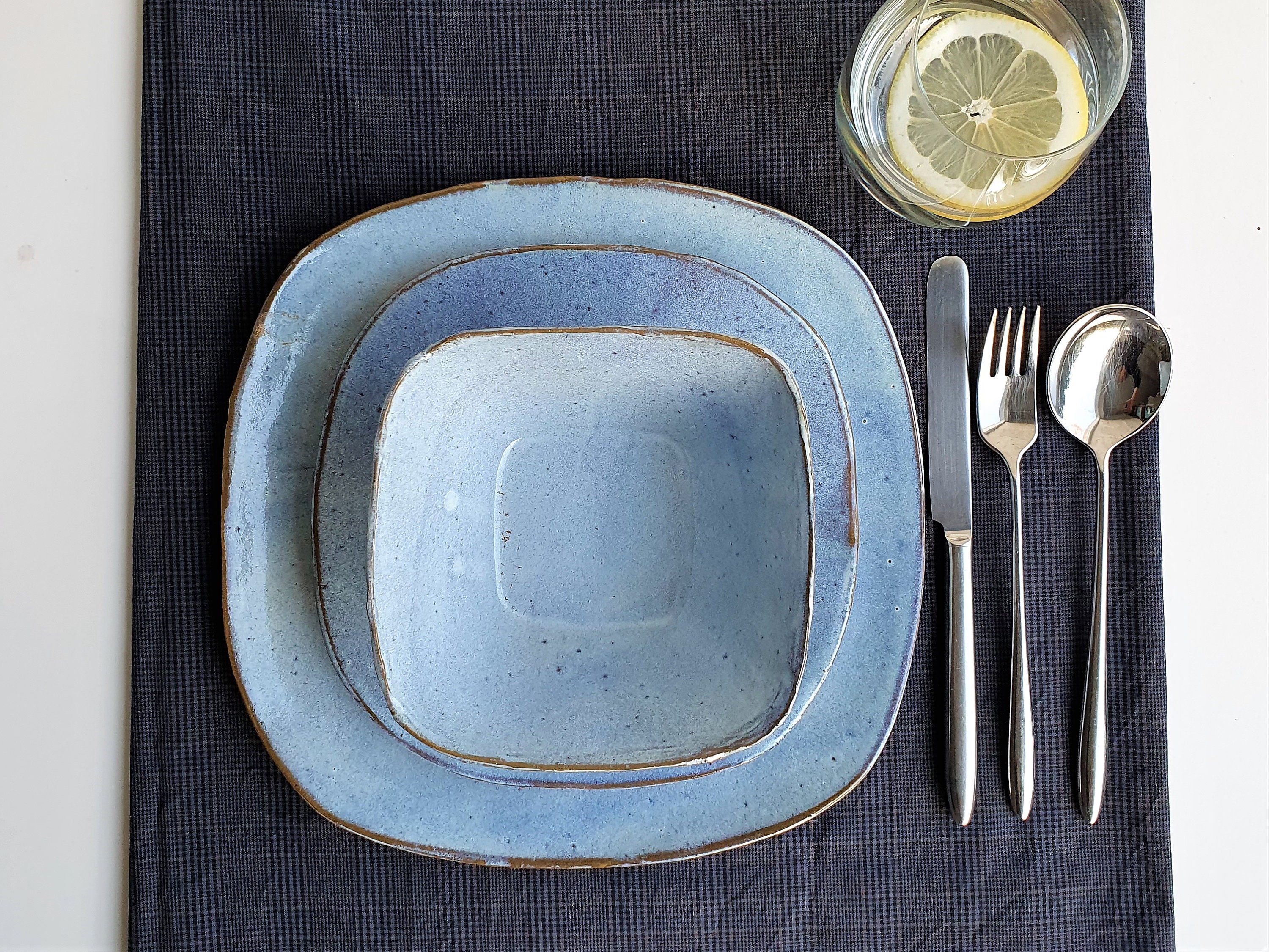 Blue Square Dinner Set Etsy Canada