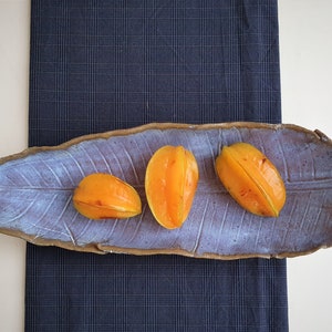 Large Blue Ceramic leaf, Centerpiece Fruit Bowl