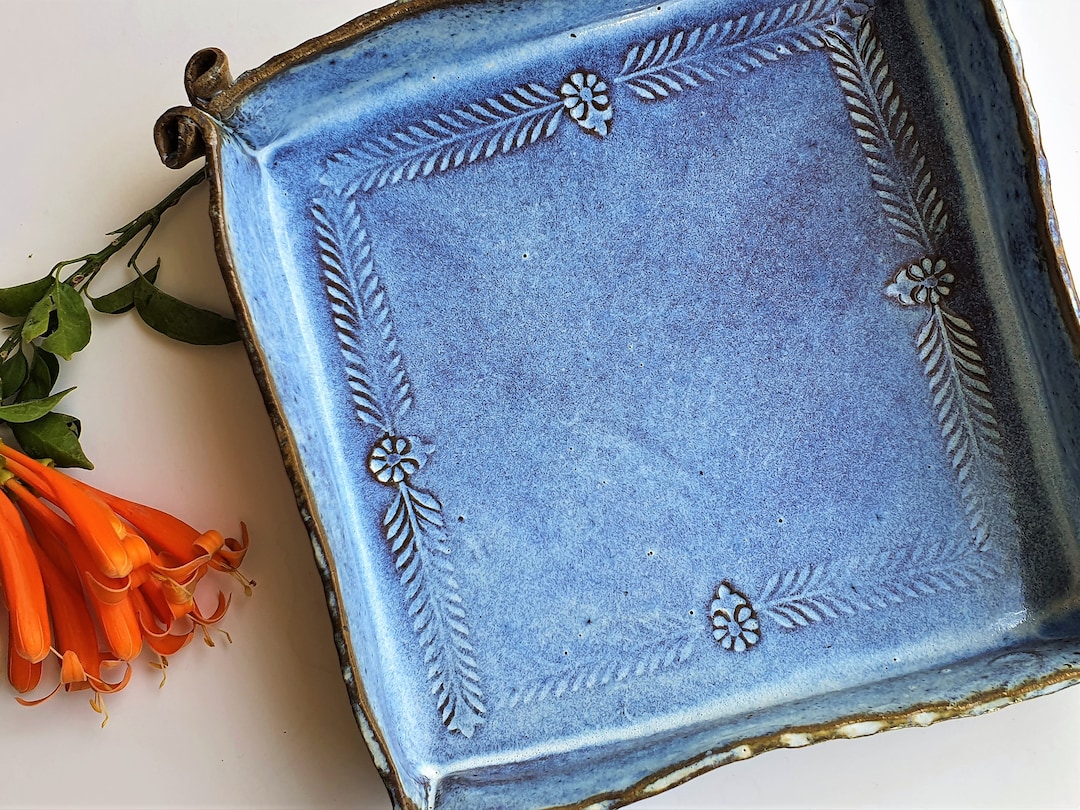 BLUE Matzah Plate for Passover – Handmade Ceramic Square Tray - Etsy
