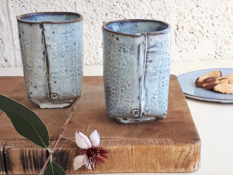 blue ceramic tumbler handmade coffee cup