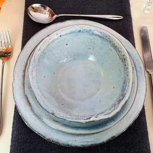 Ceramic Dinnerware Set in light Blue, Handmade Plates