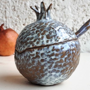 Bol à miel/sucre avec cuillère, contenant de grenade en céramique fait main en ISRAL
