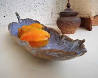 Large Blue Fruit Bowl, leaf Bowl, Handmade in Israel