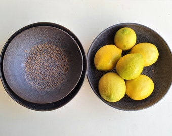 Black Brown Ceramic Bowl,bubble texture