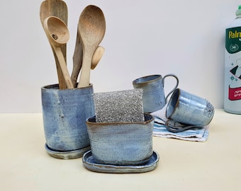 Cutlery AND Sponge Drainer, Ceramic kitchen Set, handmade in Israel