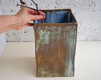 Large Ceramic cube vase, Handmade in Israel