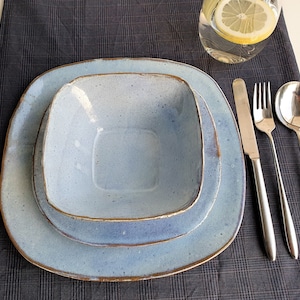 Handmade Ceramic Square Dinnerware Set – Natural Stoneware Plates