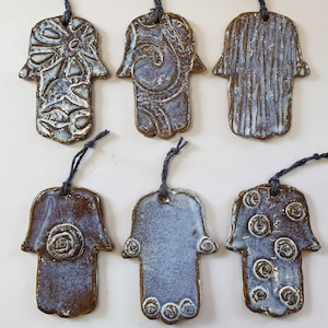 Ceramic Handmade Hamsa Sky Blue with texture , modern minimalist hamsa, handmade in Israel, hand of Fatima