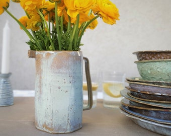 Handmade Green Rustic Jug, Ceramic vase