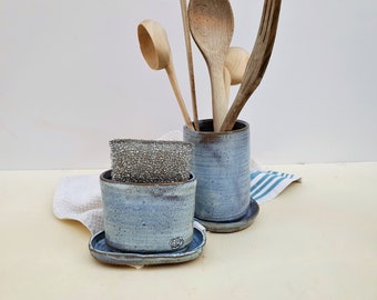 Ceramic Utensil Holder and Sponge Drainer, Set of Two