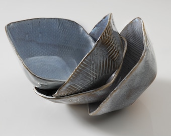 4 cuencos de cerámica AZUL, hechos a mano en ISRAEL