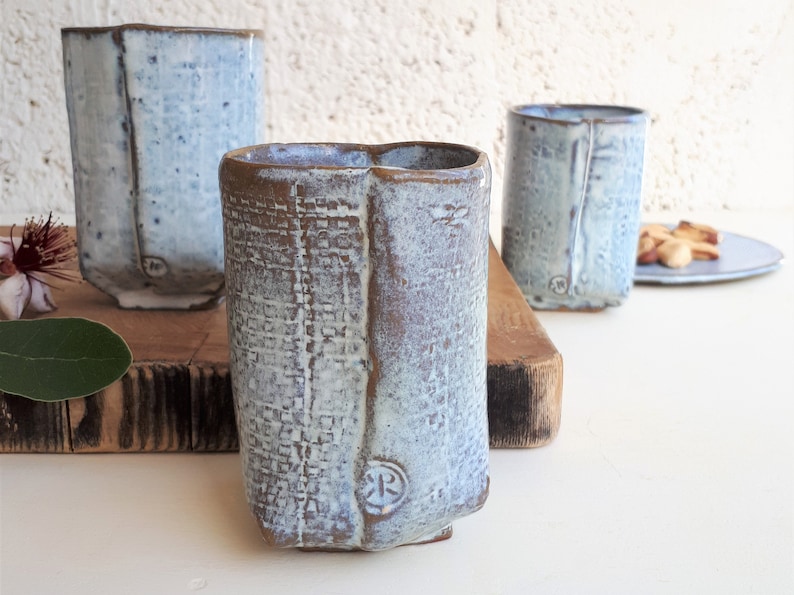 blue ceramic tumbler handmade coffee cup