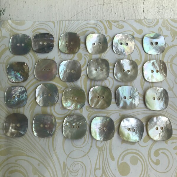 24 REAL MOTHER of PEARL Buttons  20 mm |  3/4 inches square Shell buttons